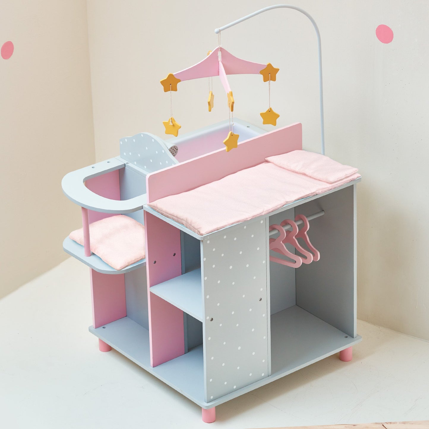 Olivia's Little World 6-in-1 Wooden Baby Doll Changing Station with Crib, Changing Table, High Chair, Double-Door Closet, Sink and Washing Machine