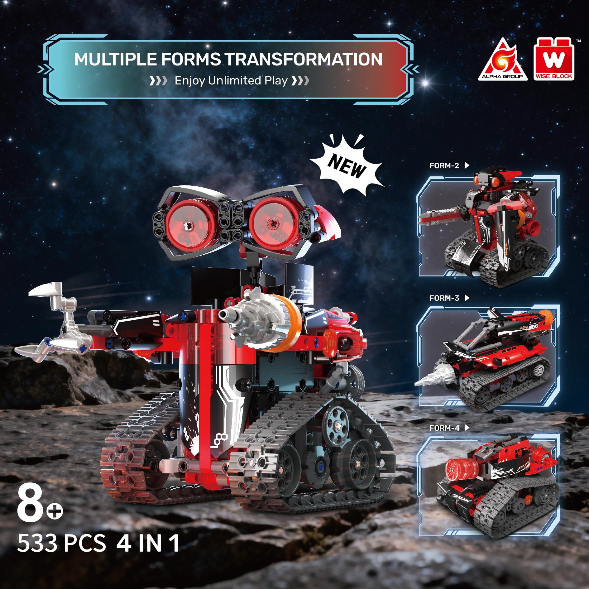 W WISE BLOCK Robot Building Kit, STEM Robotics for Kids Ages 8-12, 533 Pcs Robot Kits Erector Set Rc Toy for Kids Age 8+, DIY Build Science