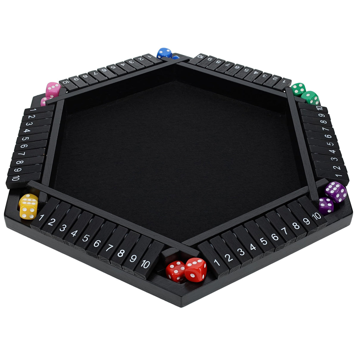 Pacific Shore Games Shut The Box Game 6 Player - Black Painted Wood, Wooden Board Game, Table Games for Adults, Bar Games, Portable Dice Game for 1-6