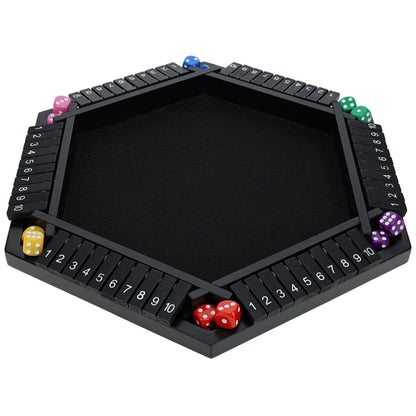 Pacific Shore Games Shut The Box Game 6 Player - Black Painted Wood, Wooden Board Game, Table Games for Adults, Bar Games, Portable Dice Game for 1-6