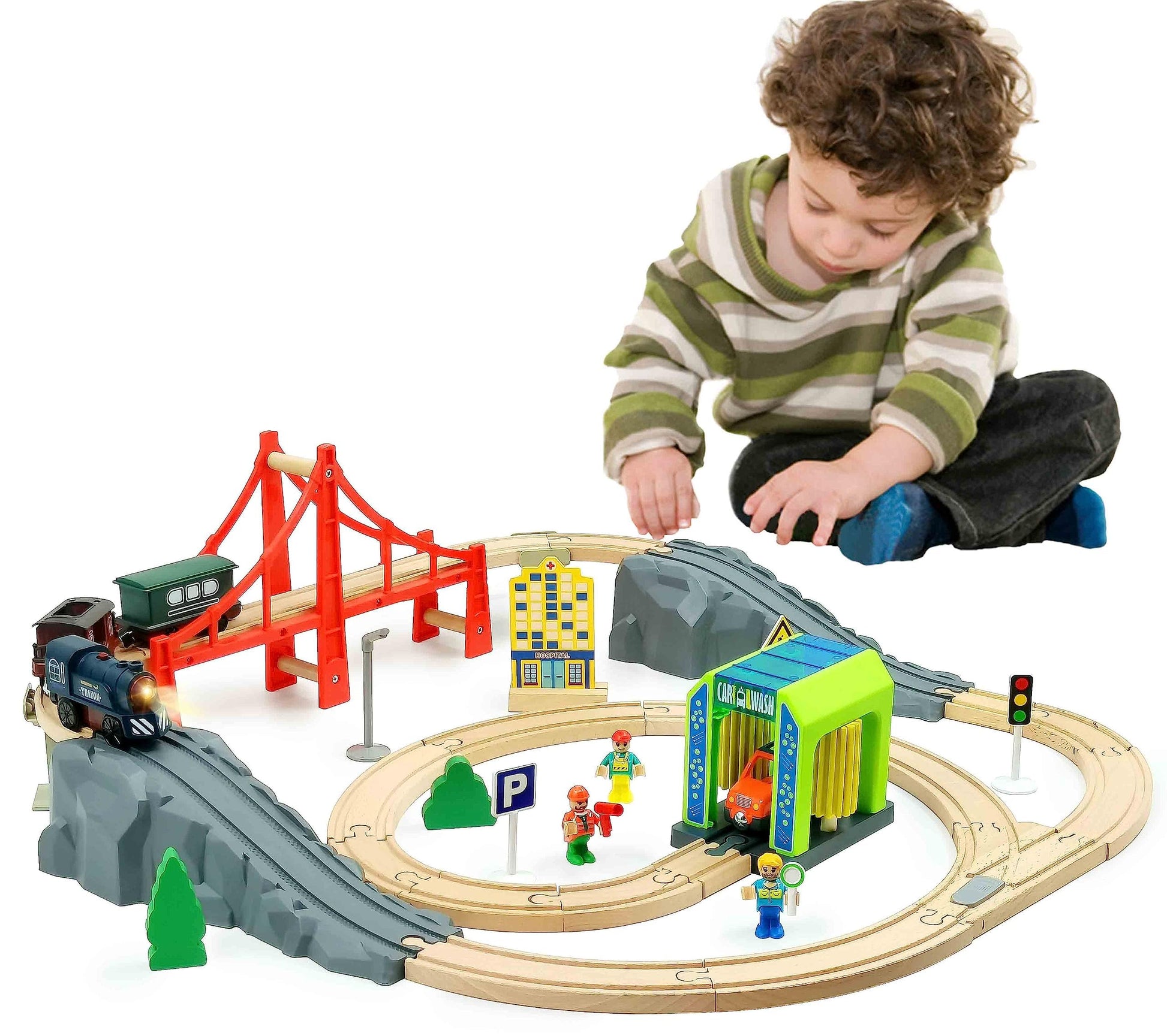 Battery Operated Train for Wooden Track, 3Pcs Motorized Train Toy for 3 4 5+Years Old Boy Girl Toddlers, Electric Trains Compatible with Thomas