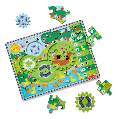 Melissa & Doug Wooden Animal Chase Jigsaw Spinning Gear Puzzle - 24 Pieces Wooden Puzzle for Toddlers and Preschoolers, for Boys and Girls Ages 3+