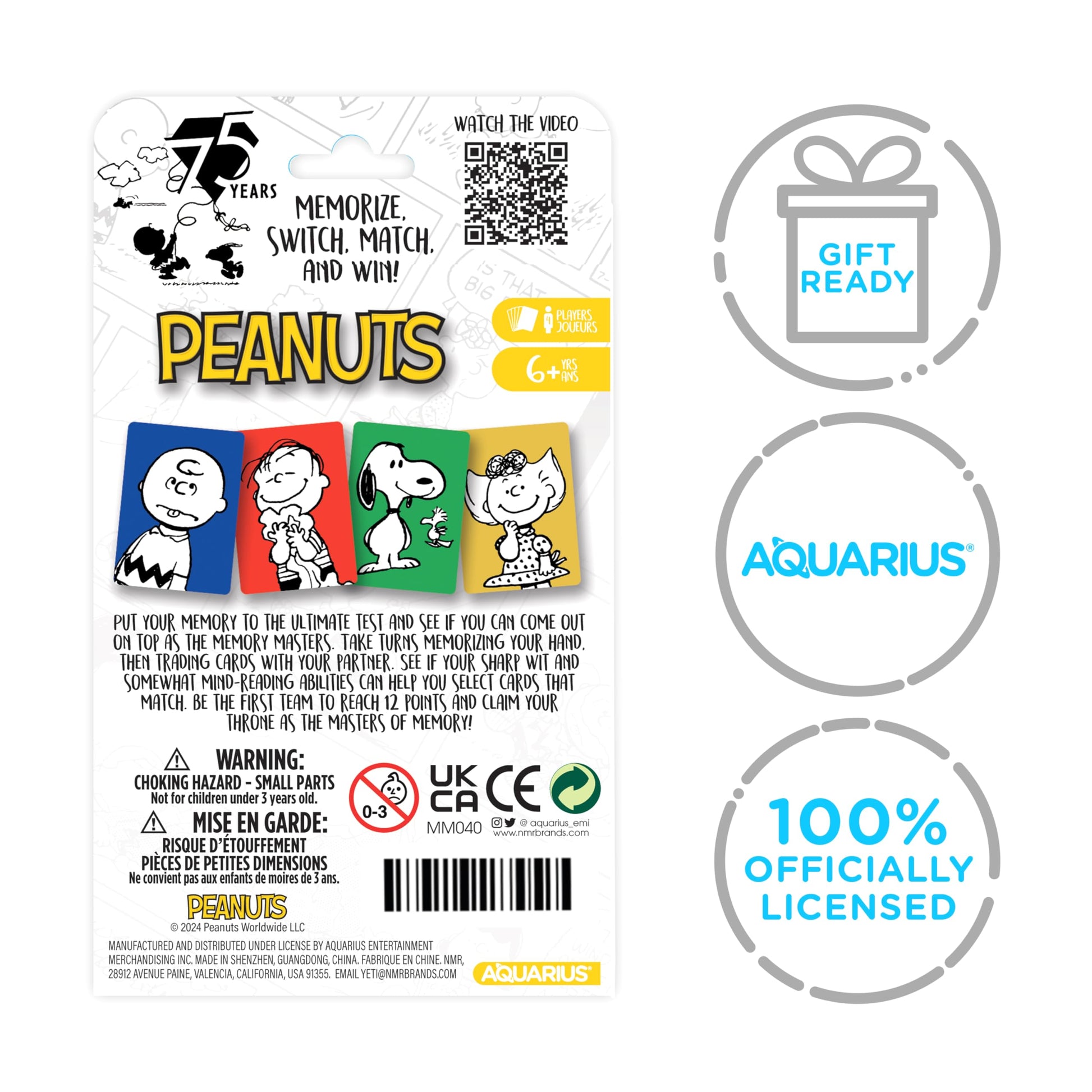 Aquarius Peanuts 75th Memory Master Card Game - Fun Family Party Game for Kids, Teens & Adults - Entertaining Game Night Gift - Officially Licensed