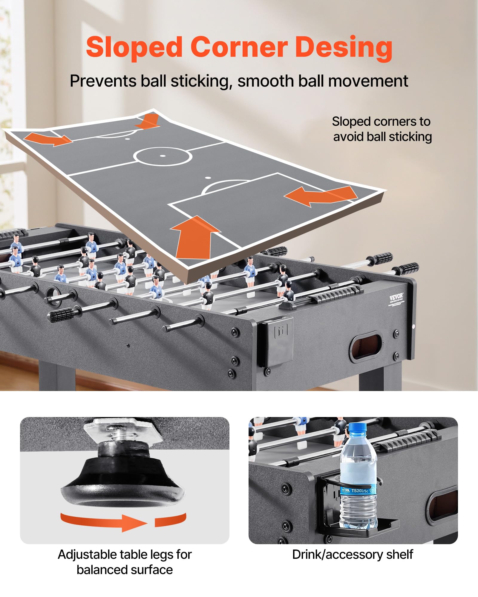 VEVOR Foosball Table, 48 inch Standard Size Table, Indoor Full Size Foosball Tables for Home, Family, and Game Room, Durable Soccer Set, Includes 2
