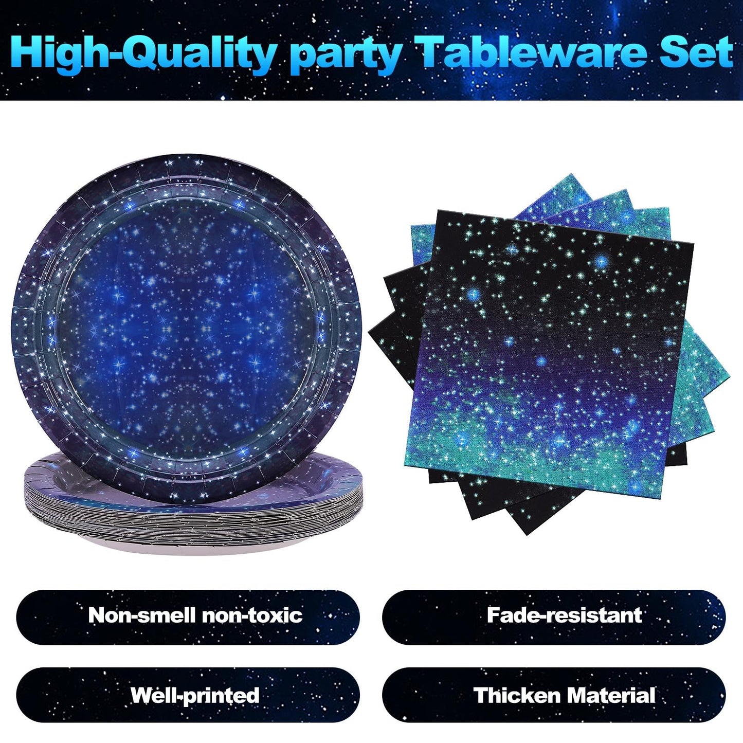 RAIHOMKIT 41 Pack Galaxy Party Supplies, Space Party Tableware Set