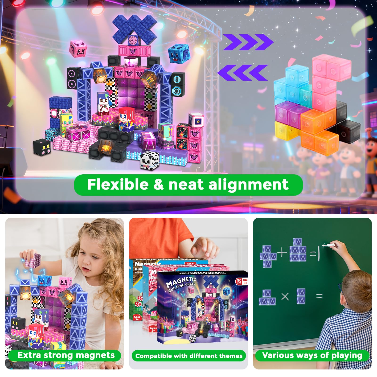 150Pcs Magnetic Blocks, Musical Band Magnetic Building Blocks, Constructions Toys for Kids Age 3 4 5 6 7 8 9 10, STEM Montessori Stacking Toy Boys