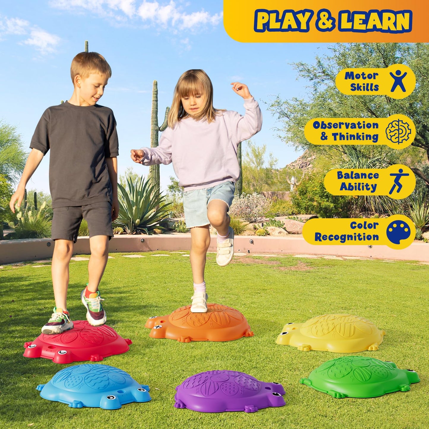 HYES Stepping Stones for Kids, 8PCS Non-Slip Balance Steps Stones