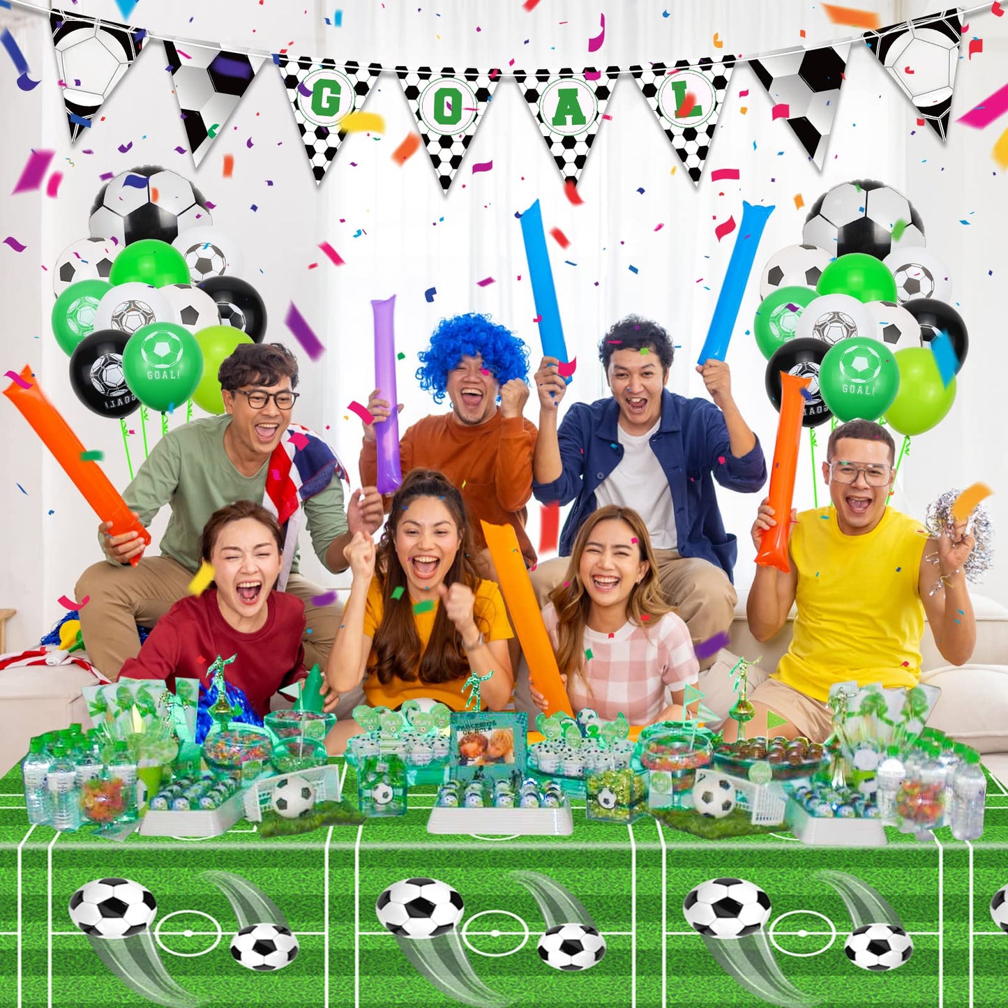 QUERICKY 4 Pack Soccer Tablecloths, Soccer Theme Party Table Cover, 51x87'' Plastic Disposable Rectangle Tablecloth for Boys Birthday Sport Events