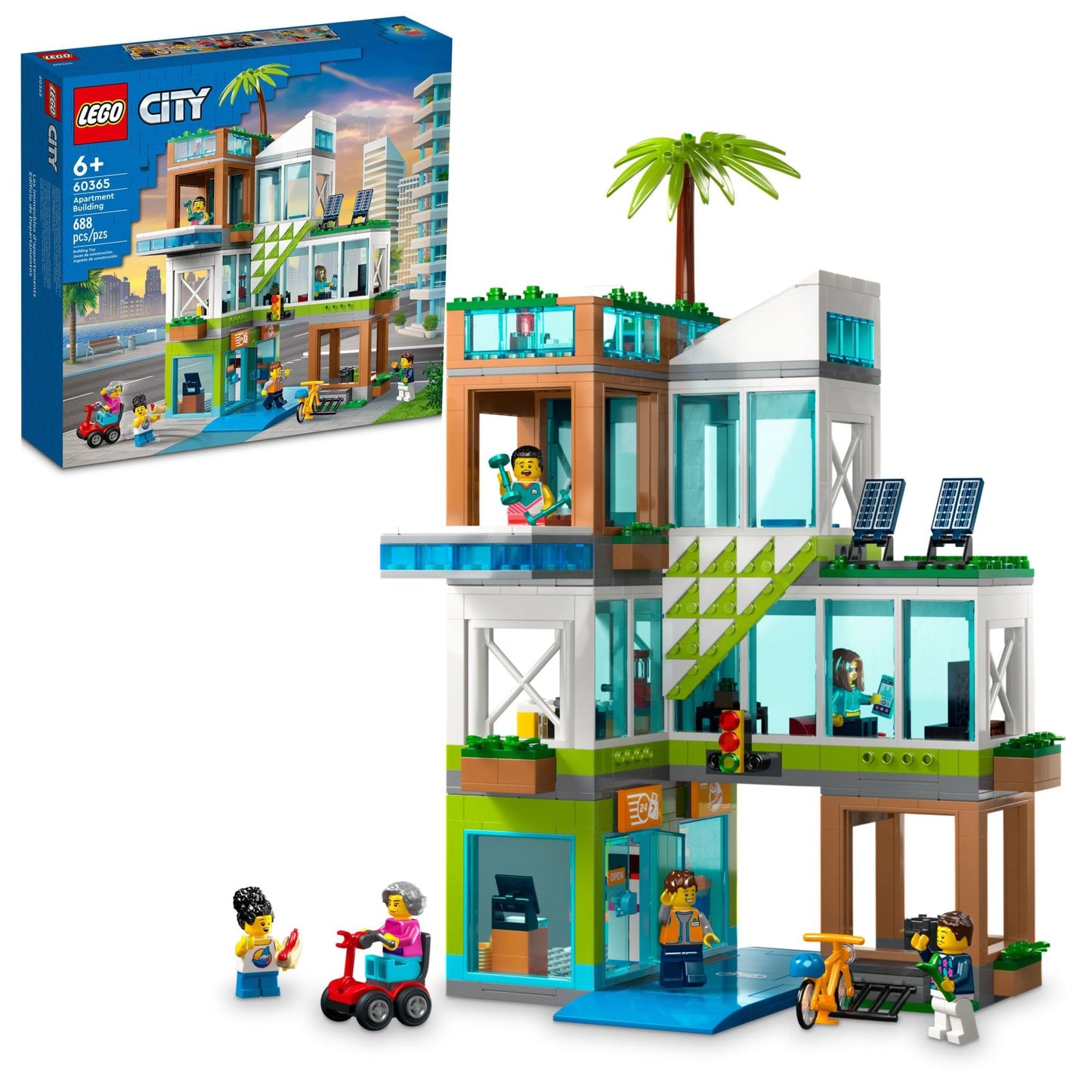 LEGO My City Apartment Building 60365 Toy Set with Connecting Three Floor Room Modules, Includes a Mobility Scooter, Bike and 6 Minifigures for