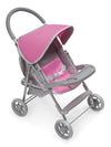 Badger Basket Deluxe Glide Folding Single Doll Stroller for 18-Inch Dolls in Gray and Pink - Ideal for Playtime Adventures