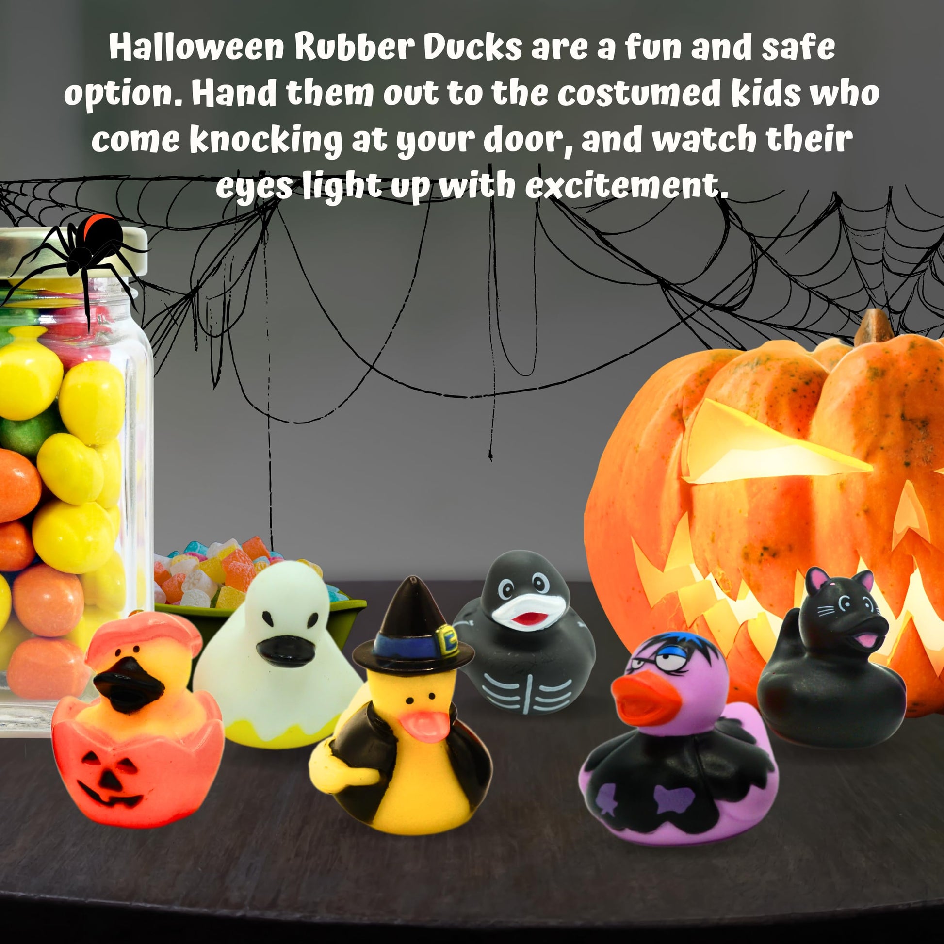 4E's Novelty Halloween Rubber Ducks Bulk - 24 Pack, 6 Variety Themes, 2.5" for Halloween Party Favors for Kids, Goodie Bag Fillers, Jeep Ducking