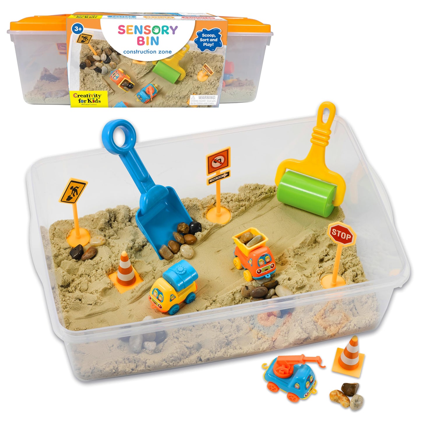 Creativity for Kids Sensory Bin: Construction Zone Playset - Preschool Learning Activities, Excavator Toys for Boys Ages 3-5+, Outdoor Toys and Gifts