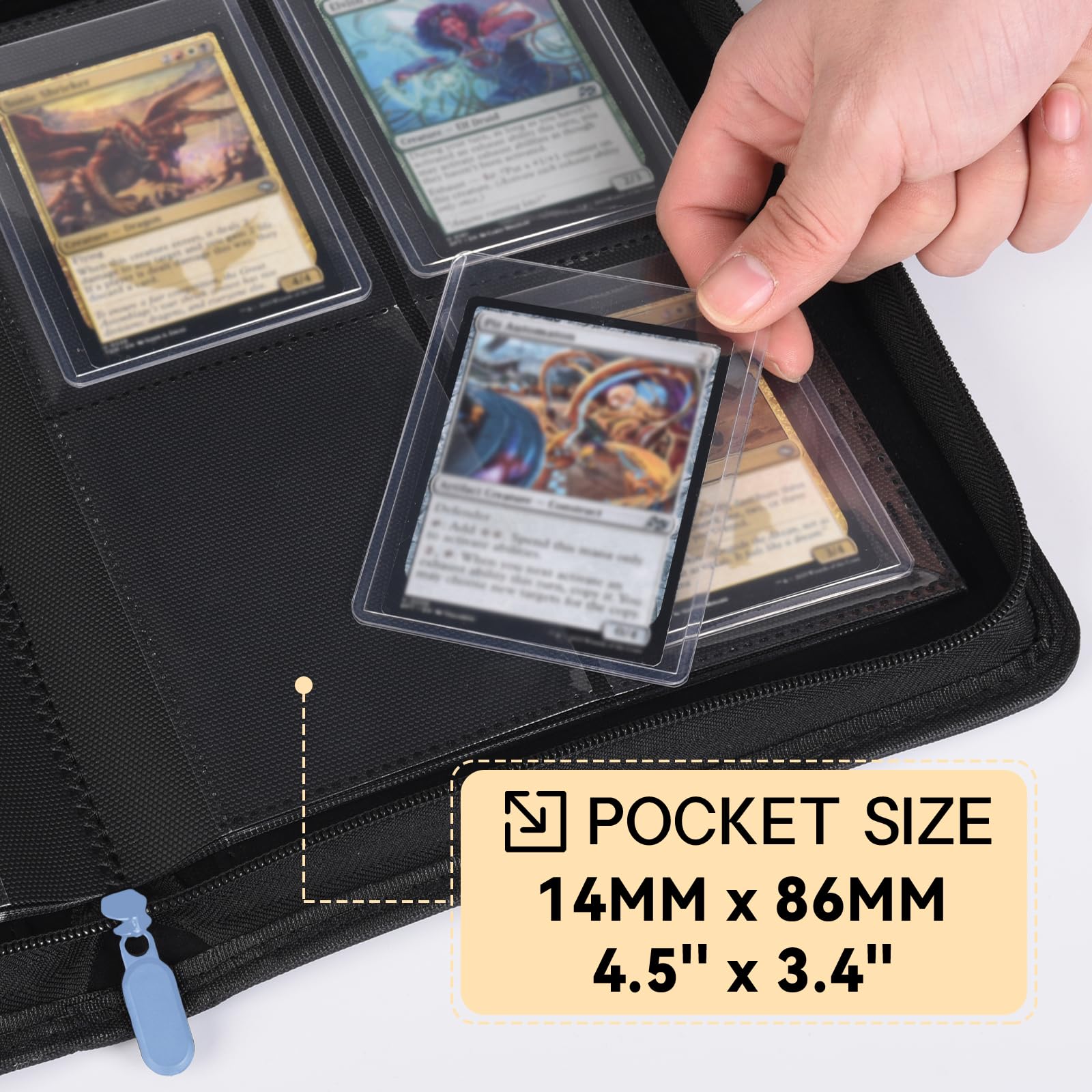 Zippered Toploader Binder,4-Pocket Card Binder for 3x4" Rigid Top Loaders, Holds 128 Toploaders,Premium Diamond PU Leather Trading Card Album for