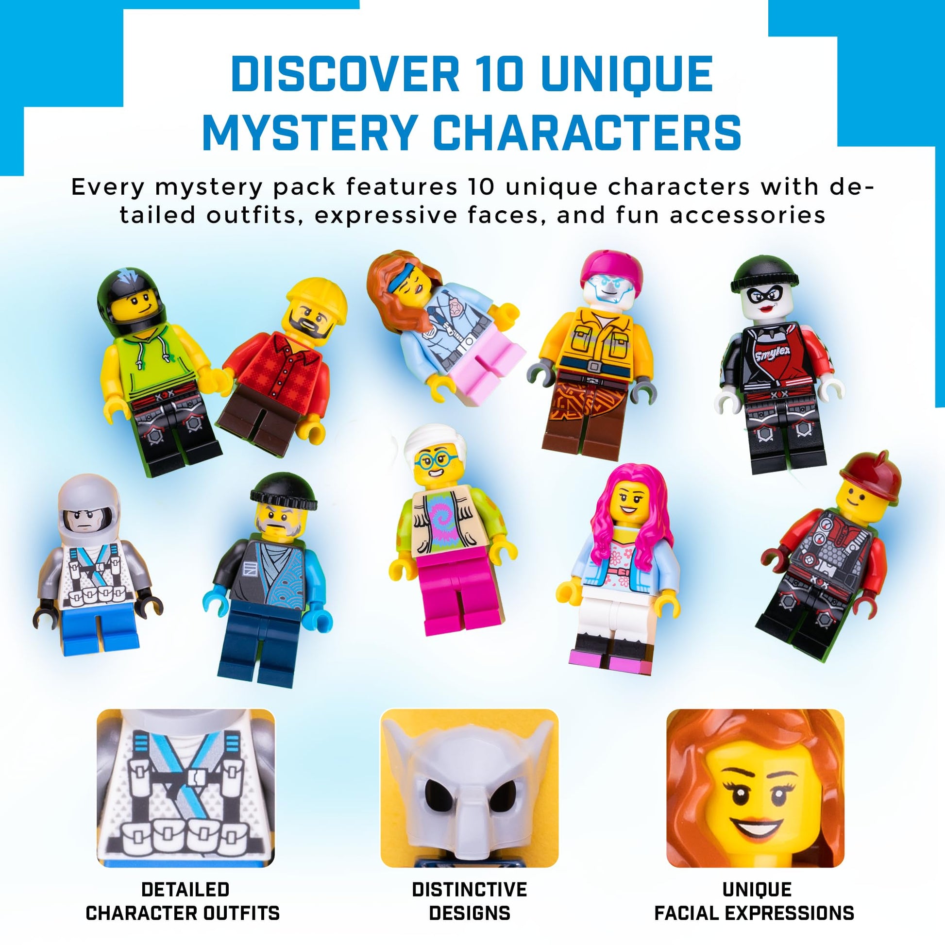 Brick Loot Minifigures Pack of 10, Random Minifigure Pack, Set of Authentic Minifigs, Unique Brick Characters with Accessories, Compatible Toy
