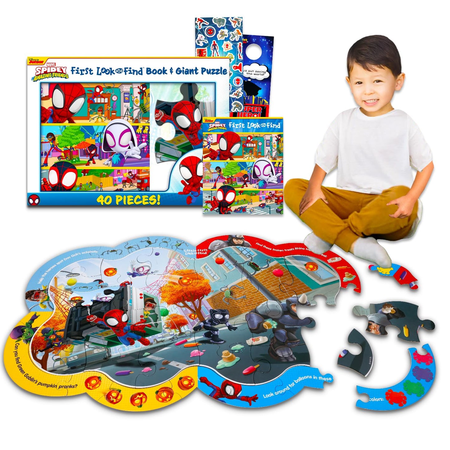 Spidey and Friends Floor Puzzle for Kids Ages 3-5, Jumbo 36" x 24" Bundle