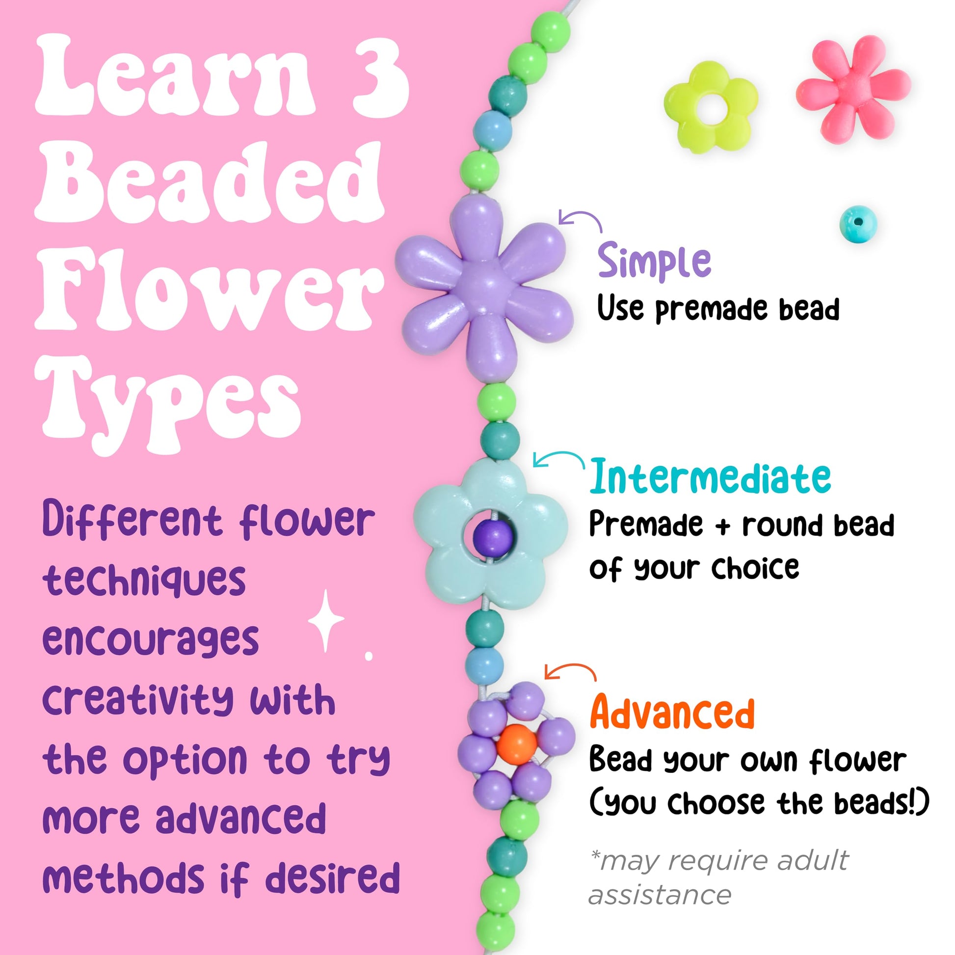 Creativity for Kids Beaded Flower Bracelet Making Kit | DIY Jewelry Craft Kit | Summer Crafts & Festival Accessories | Create 5 Colorful Beaded