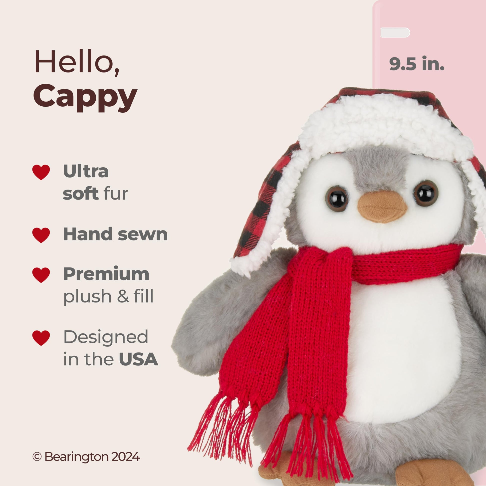 Bearington Cappy Christmas Penguin Stuffed Animal - 9.5" Soft Christmas Penguins Plush Toy with Scarf and Hat - Adorable and Huggable Penguin Plushies