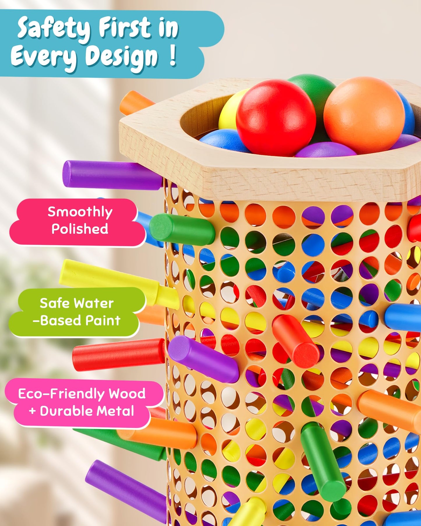 Piunemky Wooden Stick Tower Game, Montessori Toy Ages 3-8