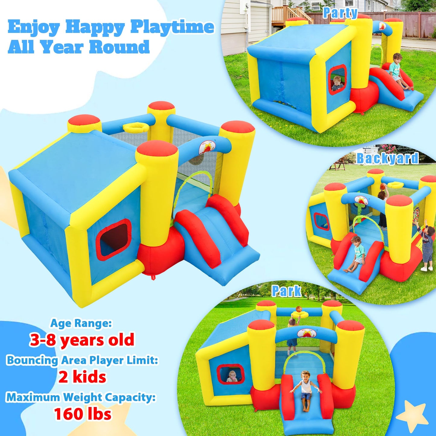 WELLFUNTIME Inflatable Bounce House with Blower, Jumping Castle Slide