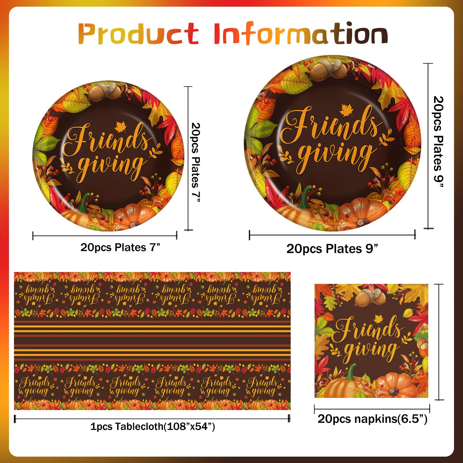 Friendsgiving Plates and Napkins Party Supplies, Friendsgiving Decorations Tableware Include Friendsgiving Tablecloth, Friendsgiving Plates