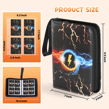 4-Pocket Trading Card Binder Bundle with 50 Sleeves Holds 400 Cards, Zipper Card Holder Album for Game and Sports Cards Collectors - Black