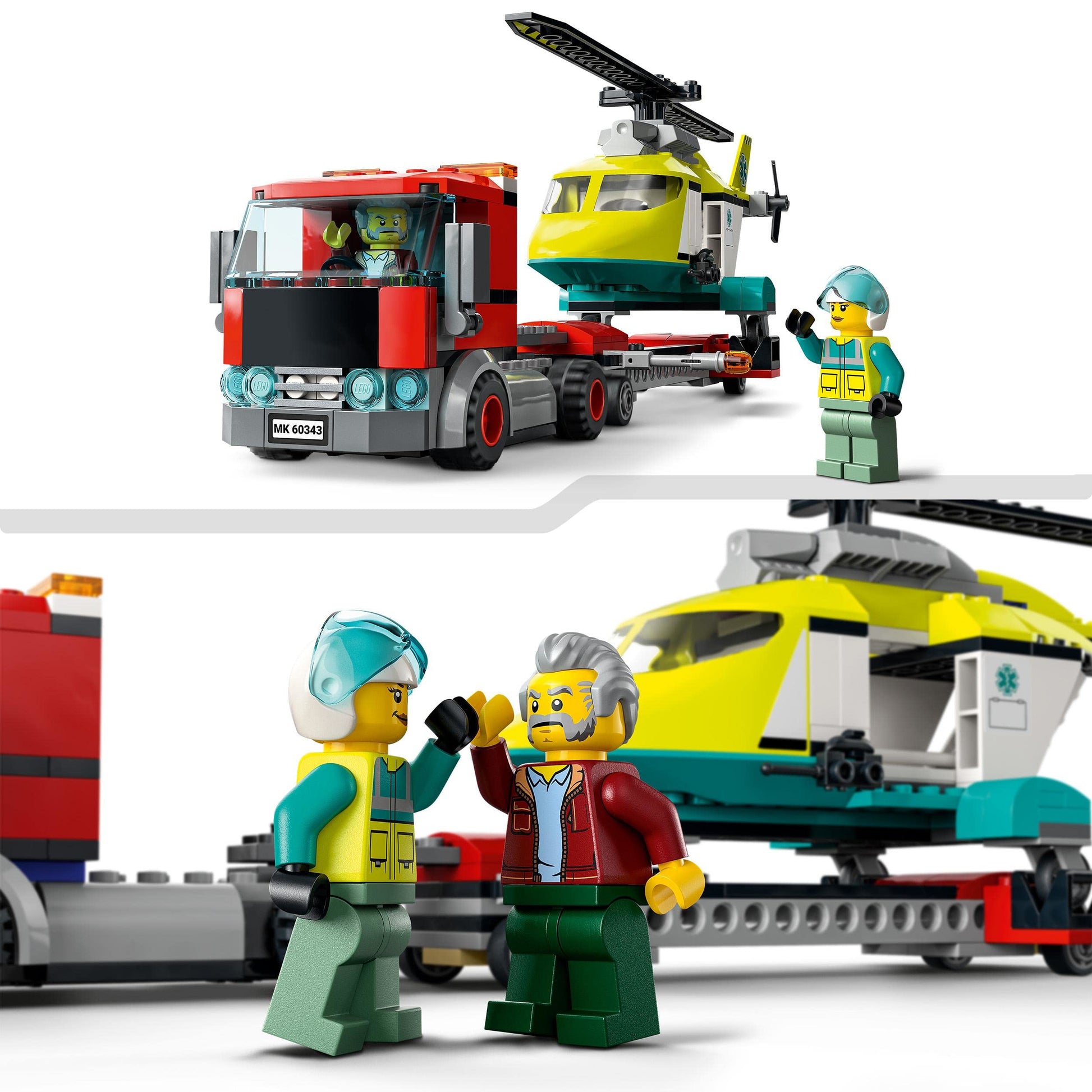 LEGO 60343 City Helicopter Transporter, Toy from 5 Years with Truck, Rescue Helicopter and Mini Figures, Gift Idea for Boys and Girls