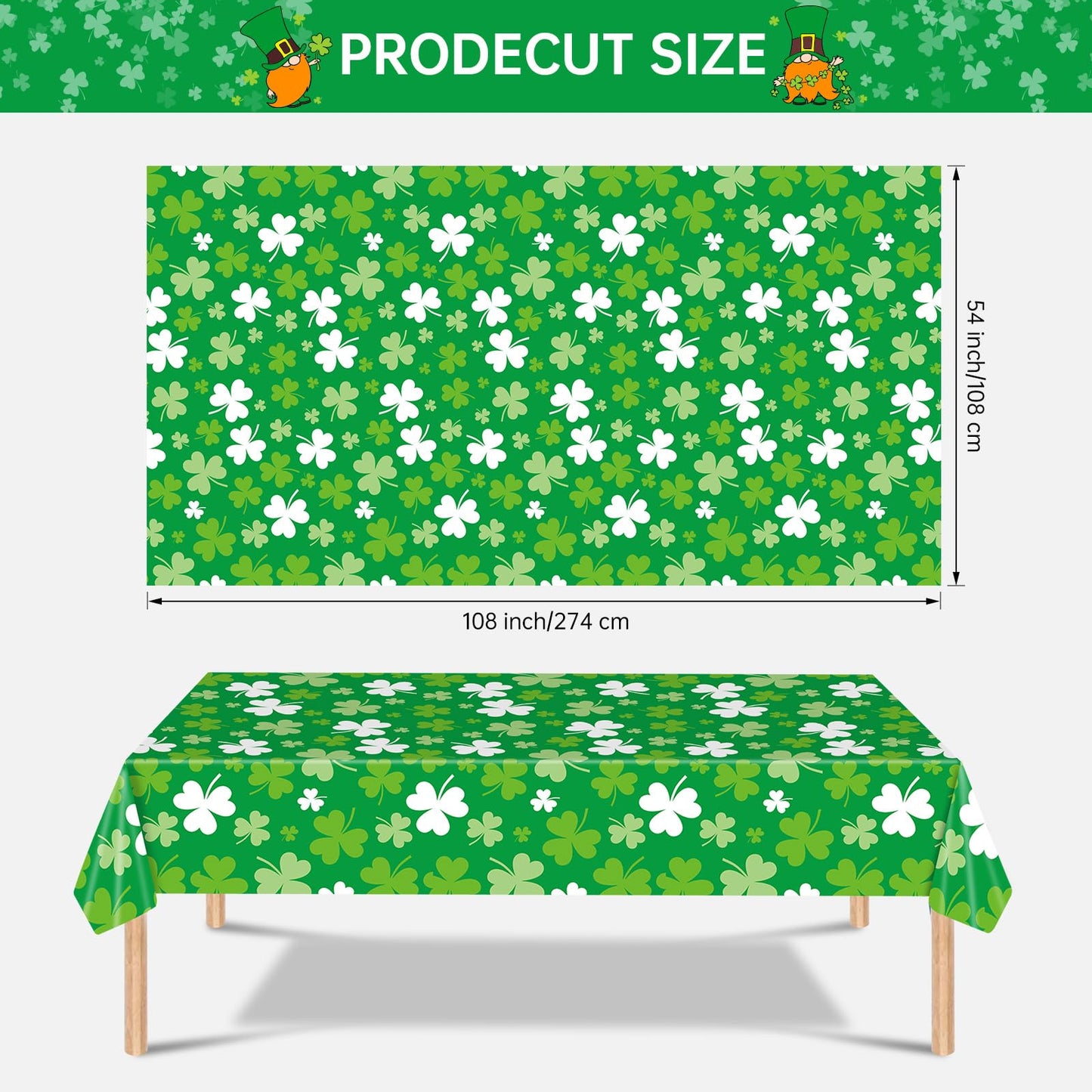 2 Pack St Patrick's Day Tablecloth - Green Shamrock Table Cloth, Plastic Disposable Rectangle Luck Irish Clover Table Cover for Saint Patrick Day