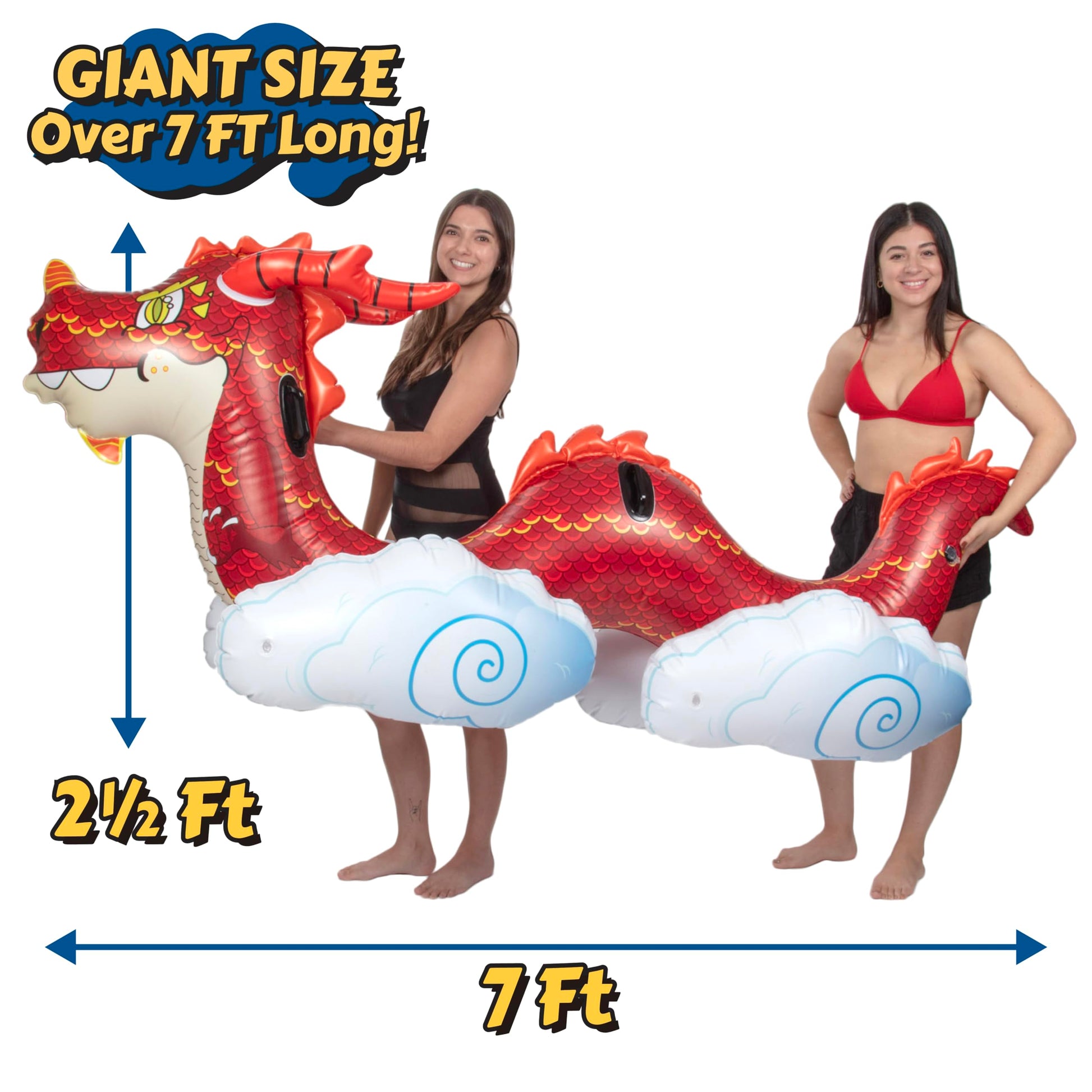 Giant Dragon Pool Float- 2 Person Inflatable Rider Over 7 FT Long