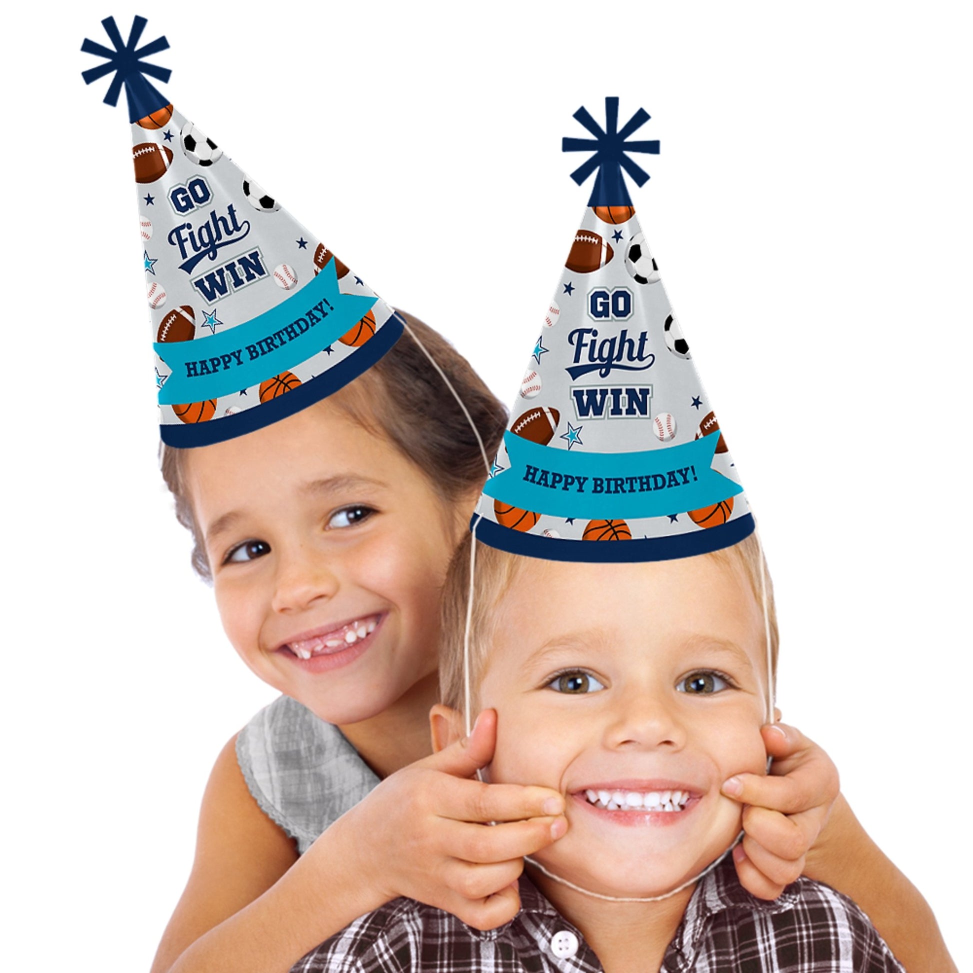 Big Dot of Happiness Go, Fight, Win - Sports - Cone Happy Birthday Party Hats for Kids and Adults - Set of 8 (Standard Size)