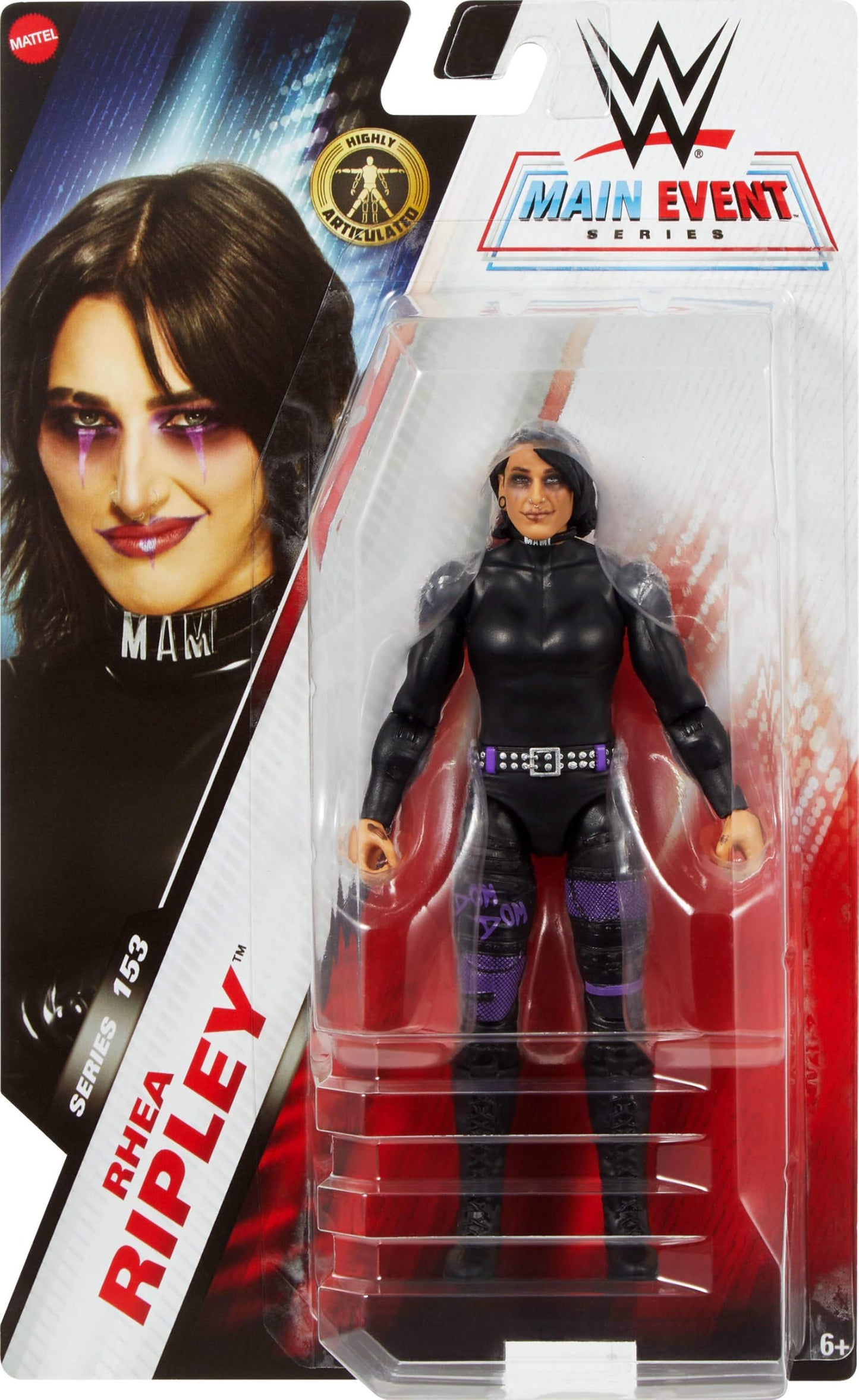 Mattel WWE Rhea Ripley Action Figure, Main Event Series #153 6-inch Collectible with 10 Articulation Points & Life-Like Look
