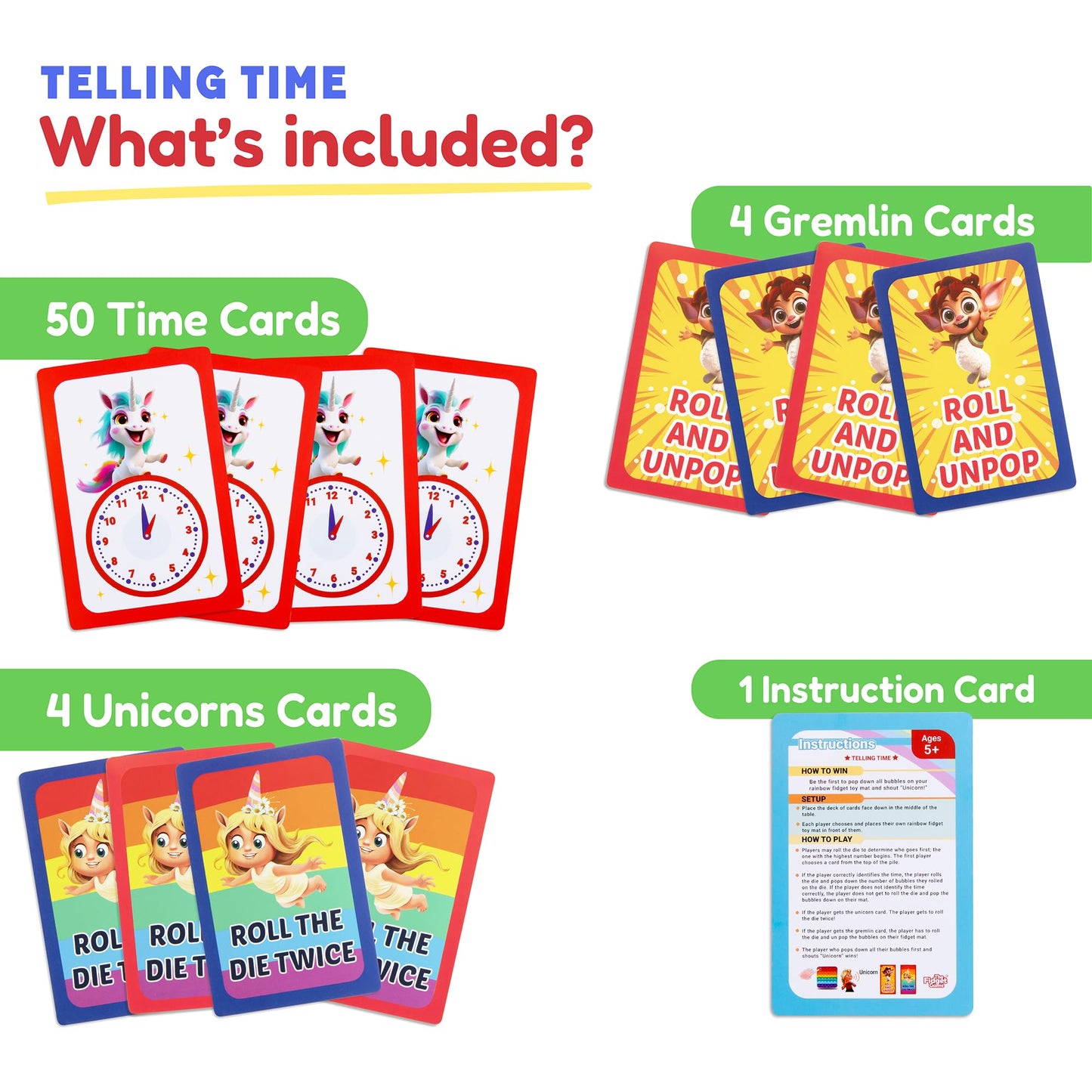 The Fidget Game Telling Time Flash Cards, Learn to Read Analog Clocks