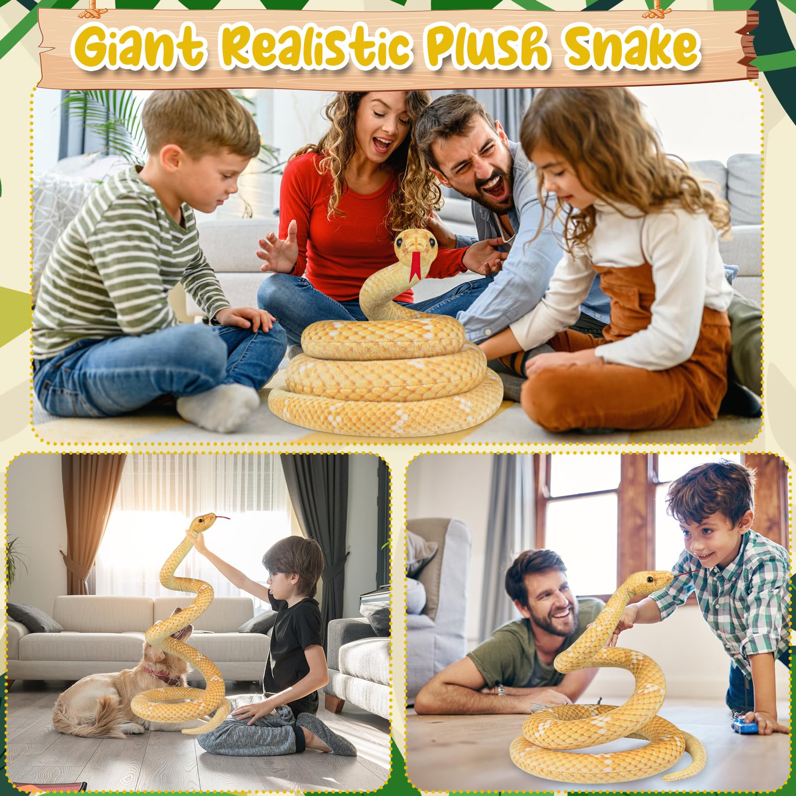 Hozzi Giant Boa Constrictor Large Stuffed Animal Snake Plush Realistic Toy 200cm / 80 Inches Lifelike Gifts for Kids Birthday Party Prank Props