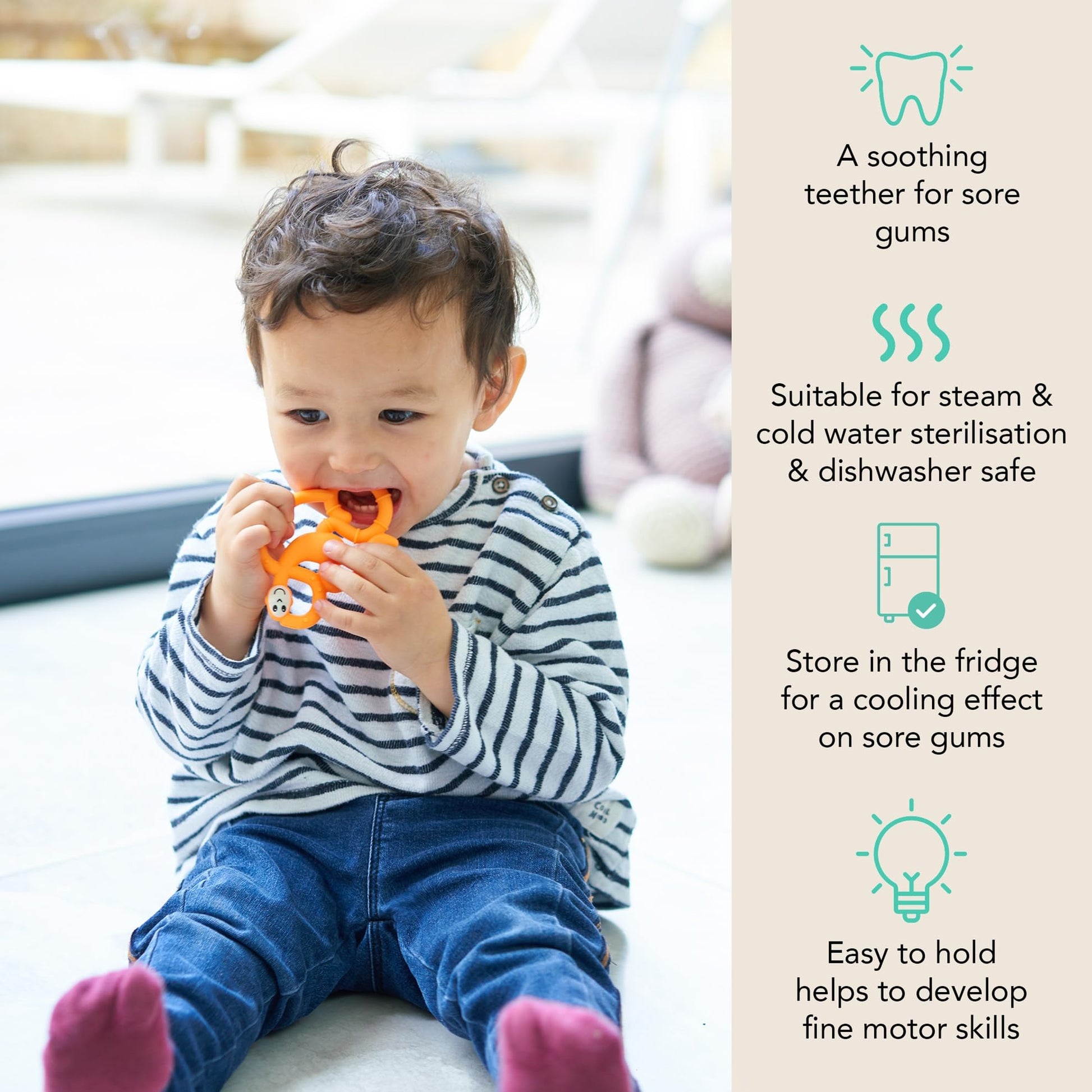 Matchstick Monkey Silicone Mini Teether & Gel Applicator - Silicone Baby Teether, Easy-to-Grip, BPA-Free, Supports Self-Soothing & Early Brushing, 3
