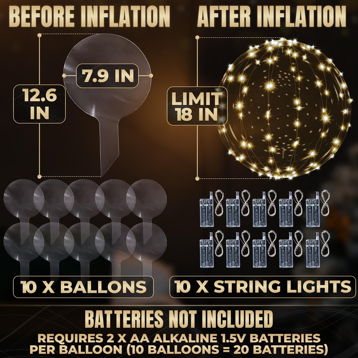 Light Up Balloons 10 Pack, 20 Inch Clear Balloons with LED Lights