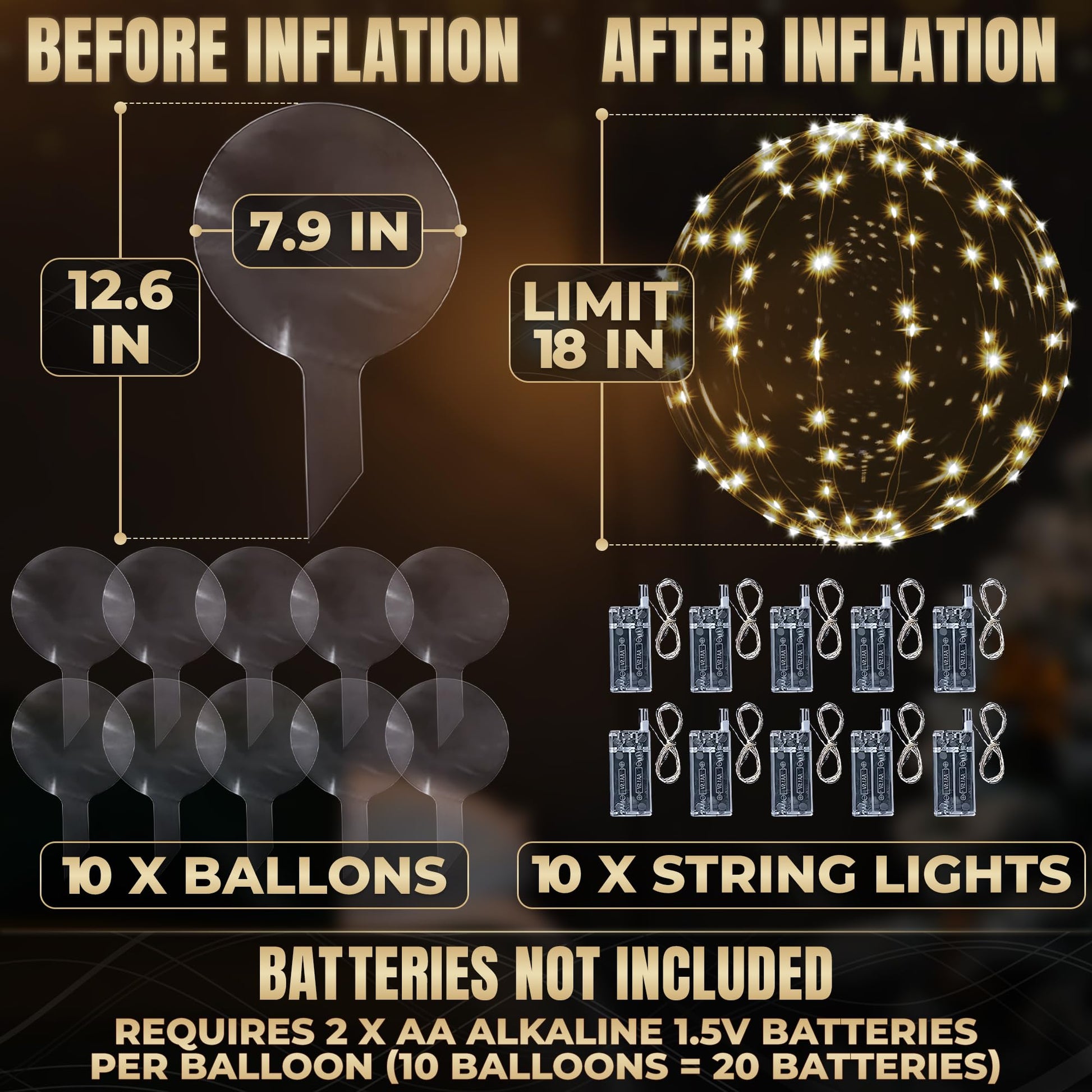 Light Up Balloons 10 Pack, 20 Inch Clear Balloons with LED Lights