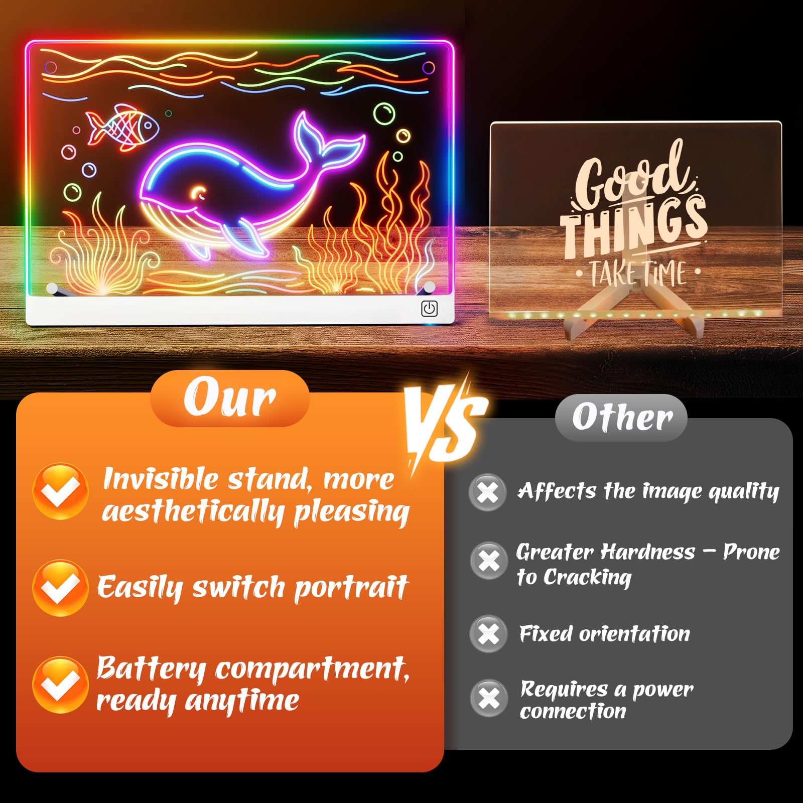 14'' LED Drawing Board for Kids with 7 Colors & 3 Modes, Neon Art Light Up drawing board with Battery Case, Doodle Magic lumiboard Writing Tablet