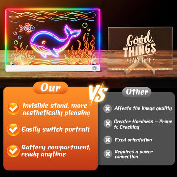 14'' LED Drawing Board for Kids with 7 Colors & 3 Modes, Neon Art Light Up drawing board with Battery Case, Doodle Magic lumiboard Writing Tablet