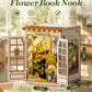 ROBOTIME DIY Miniature House-Secret Bloomy Nook, Greenhouse Miniature House Kits for Adults, Flowers Plants Garden Book Nook Kit with LED Bookshelf