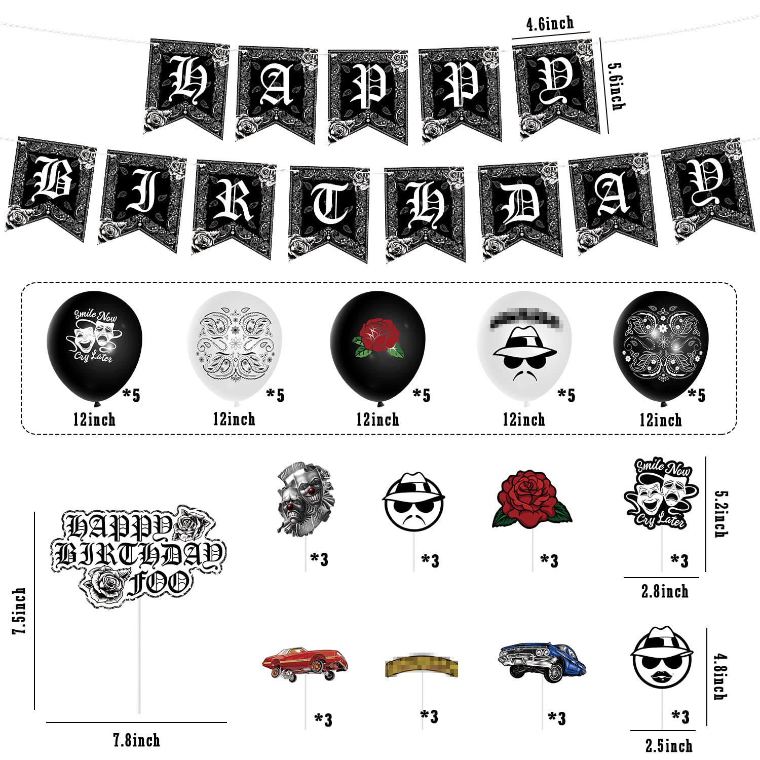 Wood Homing 51PCS Cholo Birthday Party Decorations, Early 2000s Party Kit for Teens, Old School Black Cholo Theme Balloons, Happy Birthday Banner