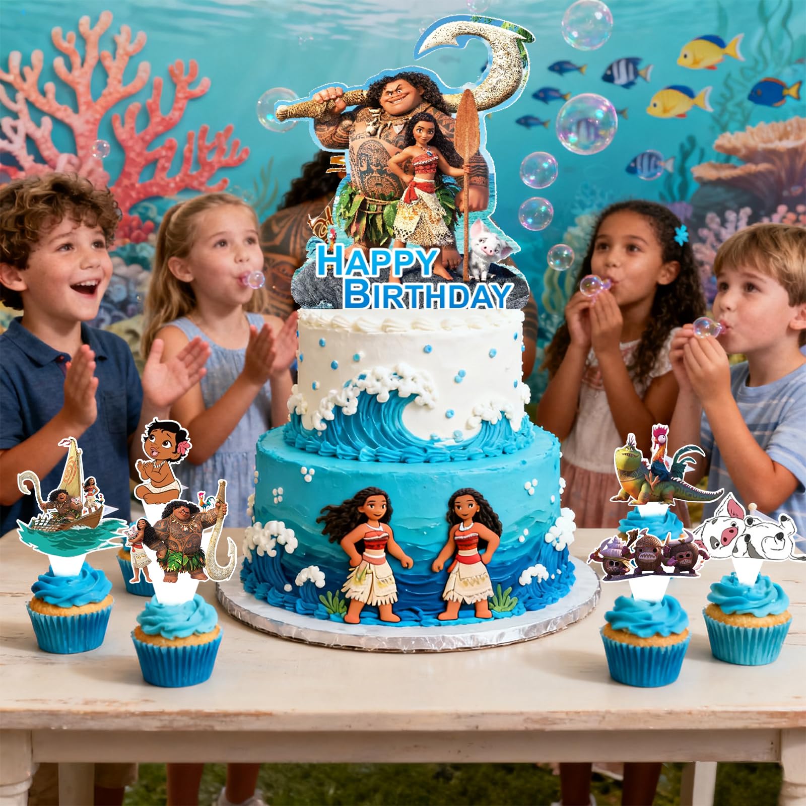 Cartoon Birthday Party Cake Topper Set, 25 Piece Non-Edible Cupcake Toppers for Kids, Boys and Girls Baby Shower Party Supplies