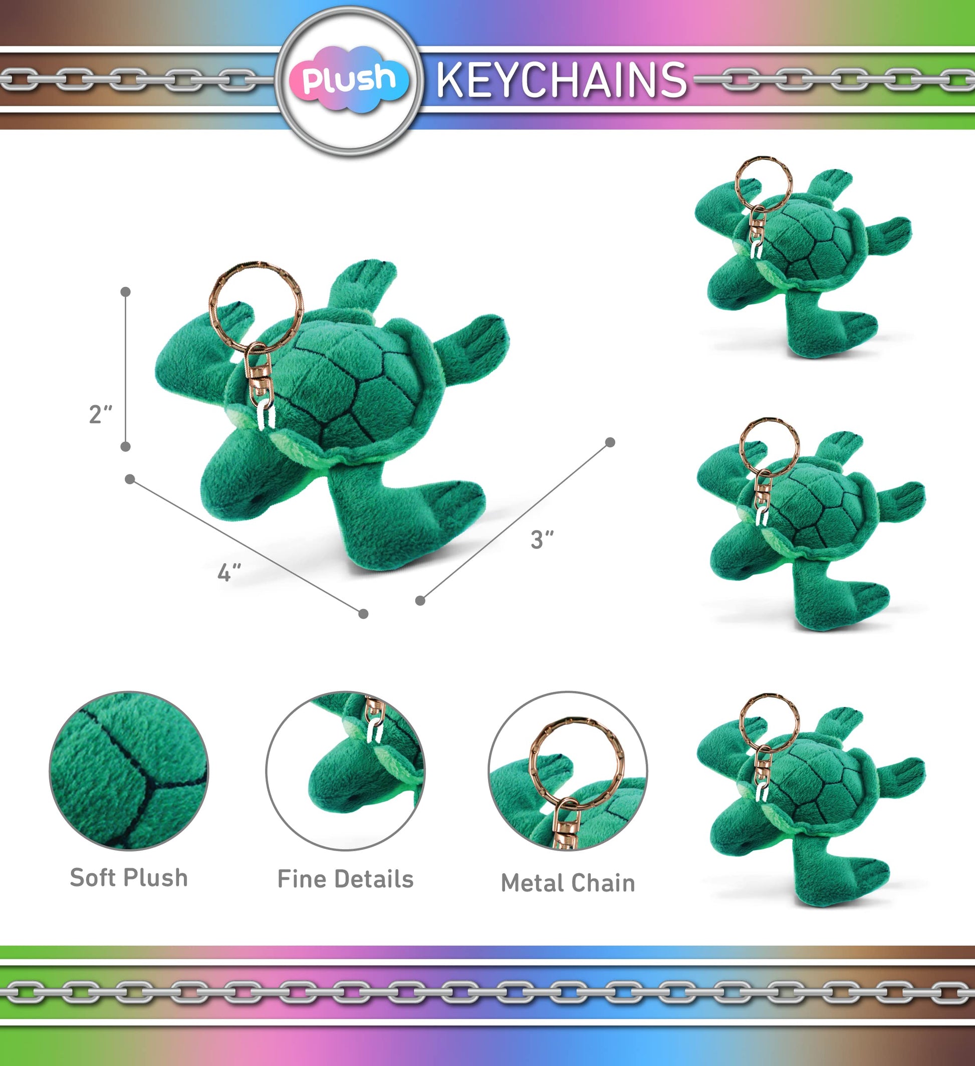 Puzzled Keychain, Green Sea Turtle Plush Toy, Soft Keyring Accessory, 4-Inch Unisex-Kids Keychain Decor, Children & Adult Couples Gift