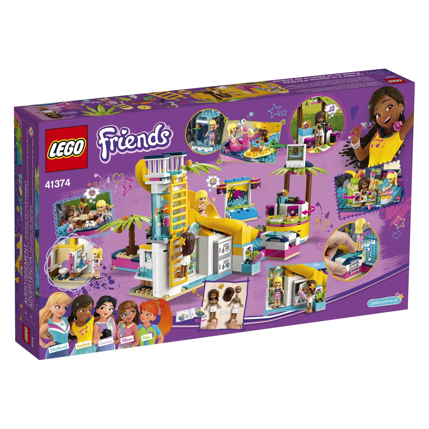 LEGO Friends Andrea's Pool Party 41374 Toy Pool Building Set with Andrea and Stephanie Mini Dolls for Pretend Play, Includes Toy Juice Bar and Wave