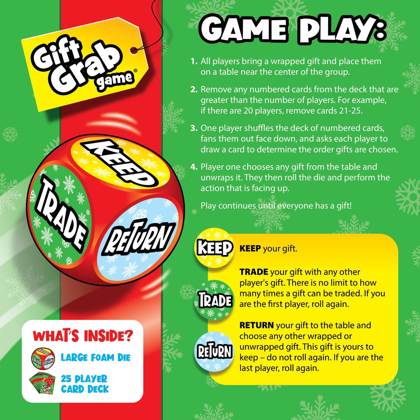 Miner Products Gift Grab Game Gift Exchange Dice aka Secret Santa, Fun Holiday Dice Game for Parties, White Elephant and Family Fun, Christmas Party