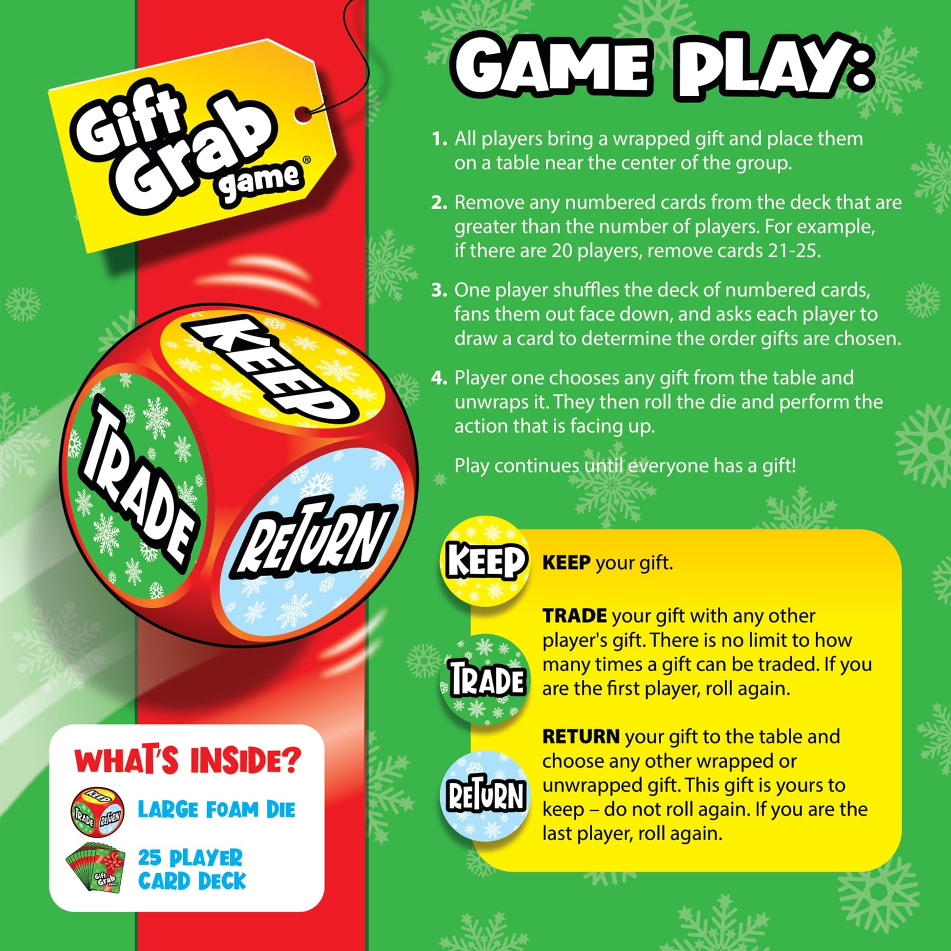 Miner Products Gift Grab Game Gift Exchange Dice aka Secret Santa, Fun Holiday Dice Game for Parties, White Elephant and Family Fun, Christmas Party