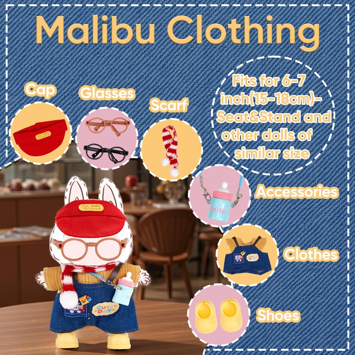 Mini Doll Clothes Accessories Set for 17cm Blind Box Figures, 4 Pairs Shoes 2 Pairs Glasses 2 Hats 4 Pendants 1 Hanger 1 Dust Bag, Fits Labubu