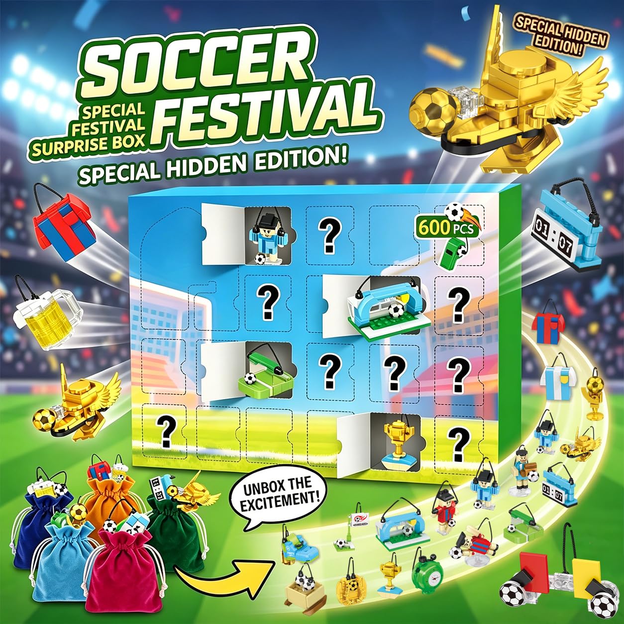 2026 World Soccer Cup Themed 24 Pack Building Blocks with Keychains, 600 PCS Sports Mini Building Toys, Individually Wrapped Party Favors, Classroom