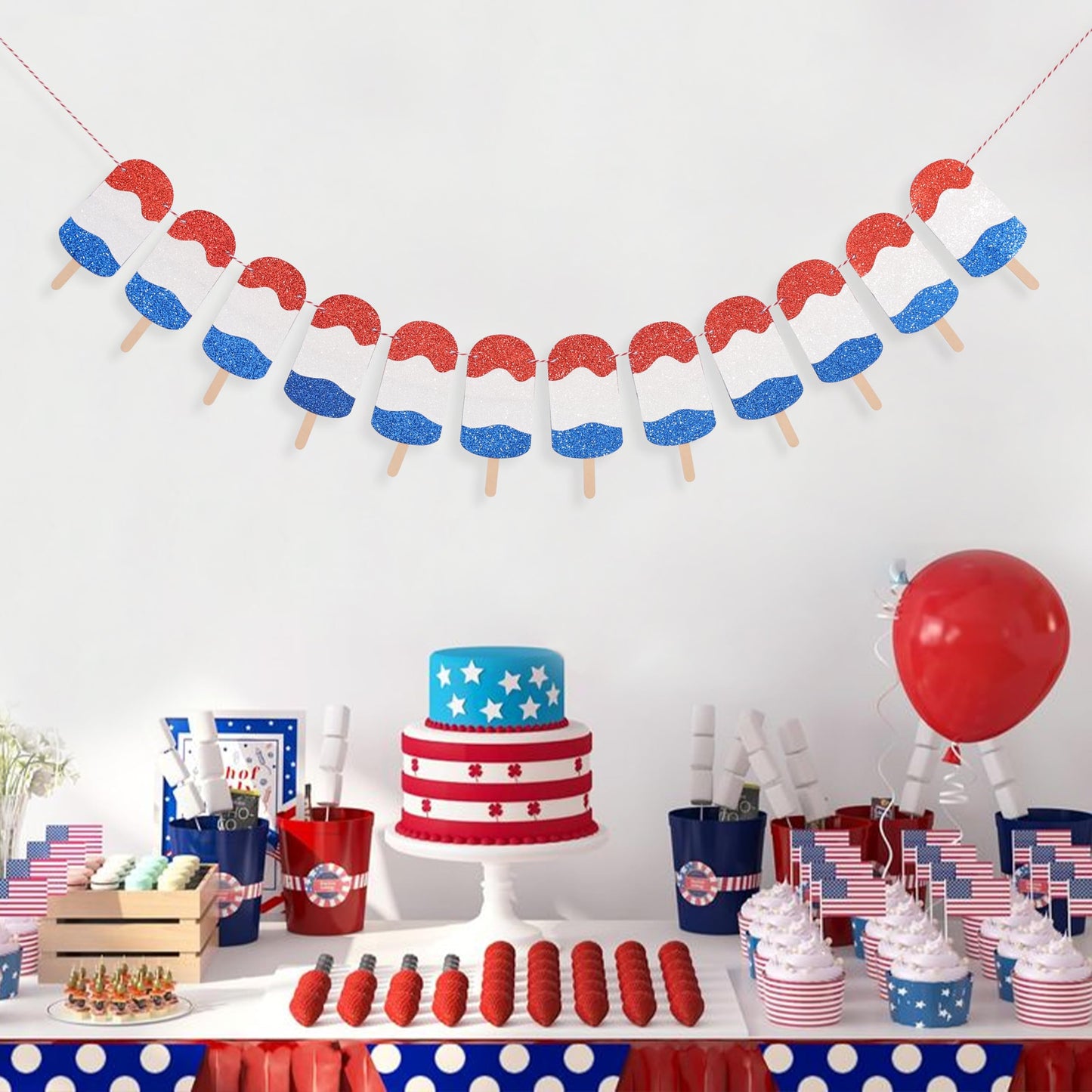 4th of July Independence Day Banner - Blue and Red Summer Popsicle Garland, 4th of July Birthday Party Decor, Red White & Blue Kids Party Decor