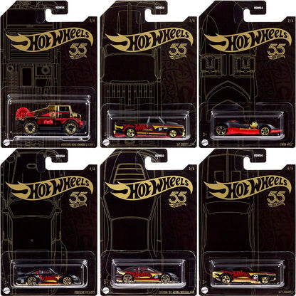 2023 Hotwheels 55th Anniversary Pearl & Chrome Complete 6 Cars Set - Premium Metal Toy Cars for Collectors and Enthusiasts, 1:64 Scale Die-Cast