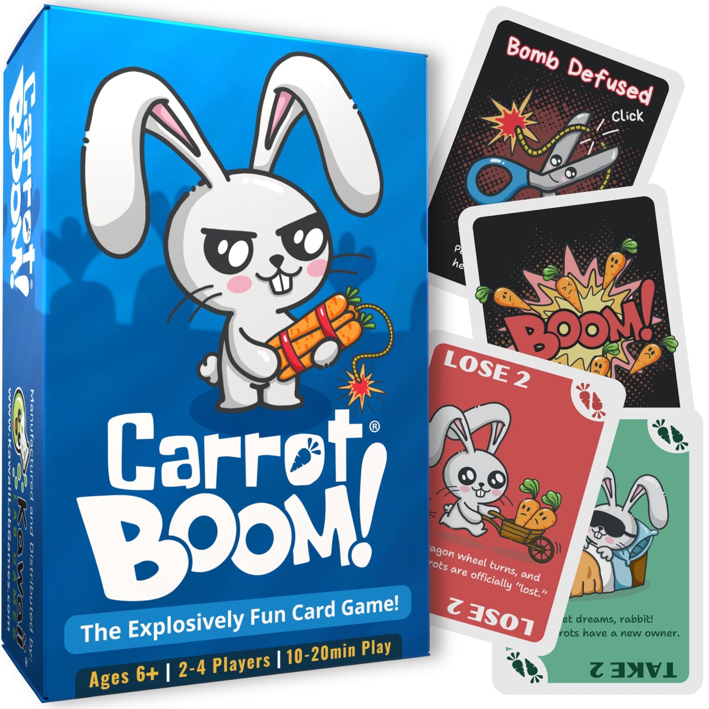 KAWAII LAB GAMES Carrot Boom Family Card Game for Kids, Teens & Adults | Quick & Easy Game Night Fun | Pure Luck, No Strategy | Ages 6+ | 2-4 Players