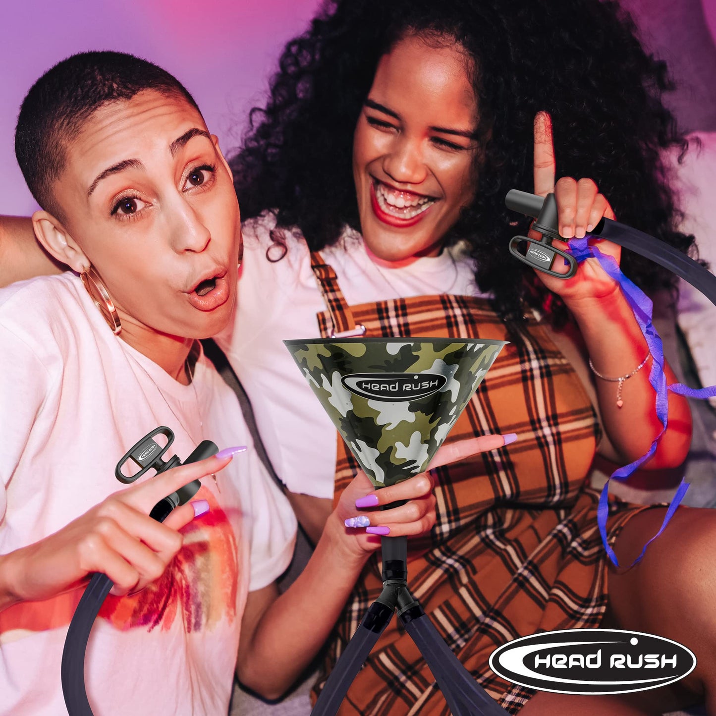 Head Rush Silver/Blue Double Header 2-Tube Beer Bong, 8" x 6.5" Plastic Funnel with Dual Flexible Hose, 2 2-ft Long Thick Tubes for Parties and Games